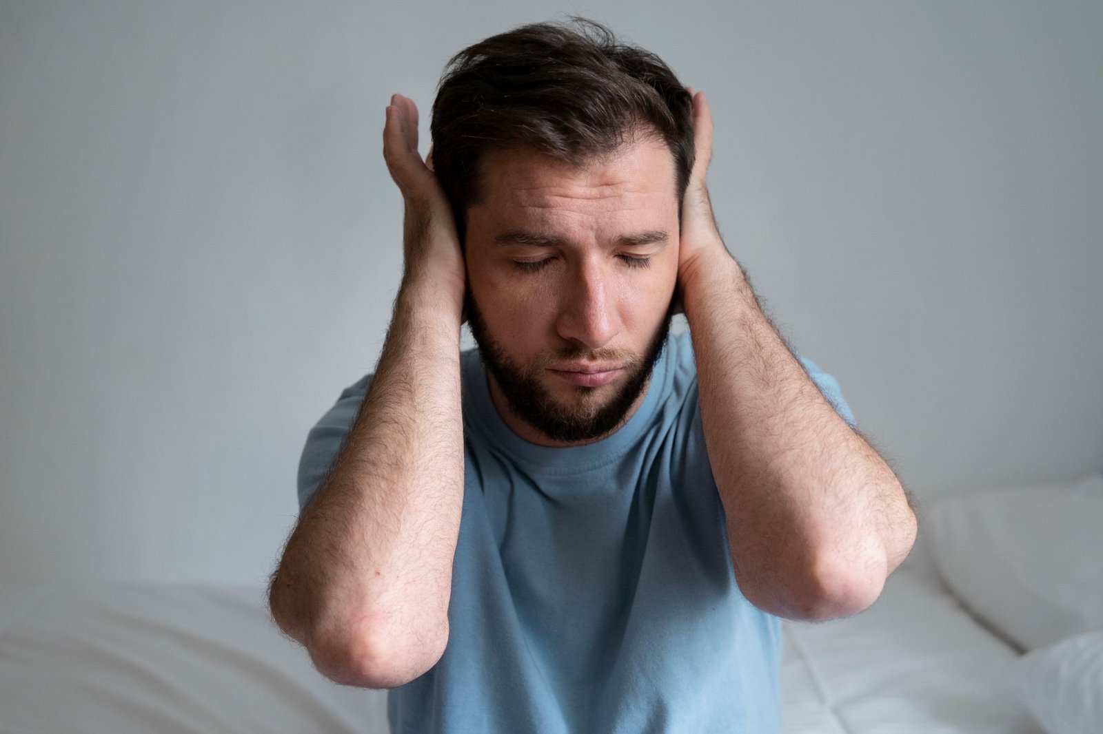 Front View Anxious Man Home