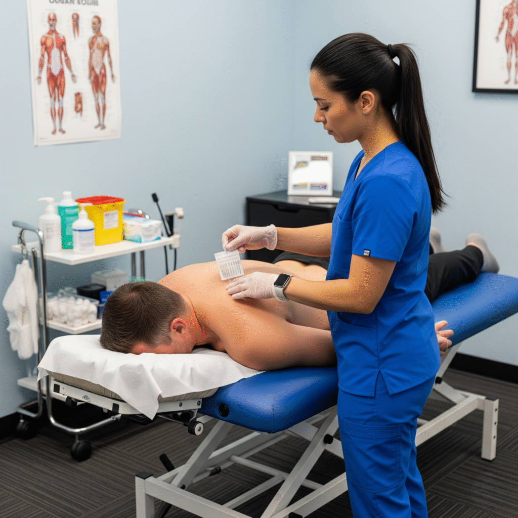 preparing a patient for a dry needling session.