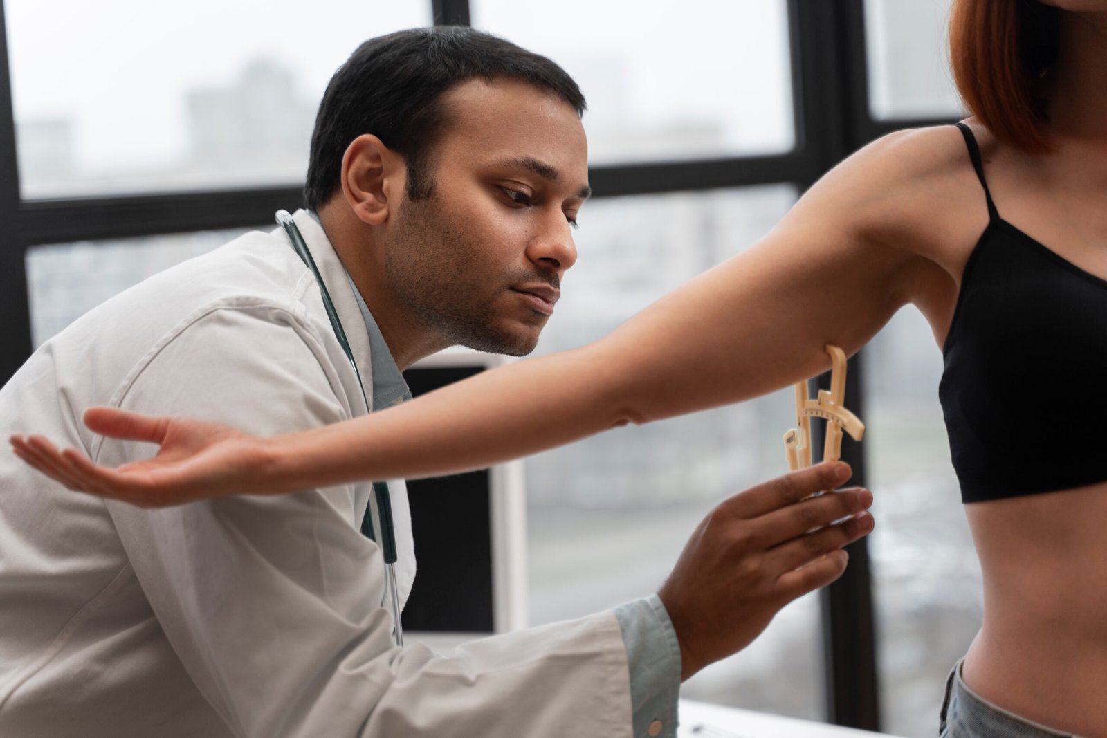 side view doctor checking patient scaled