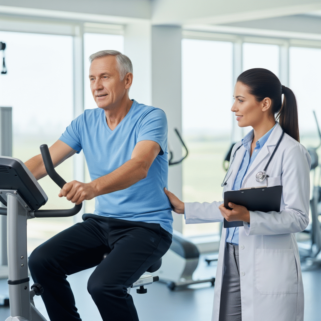 Patient using a stationary bike