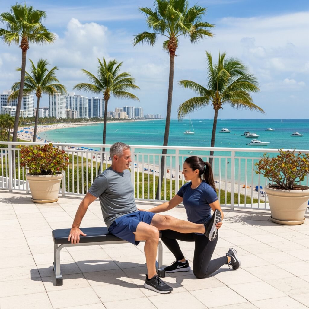 assisting patient with recovery exercises
