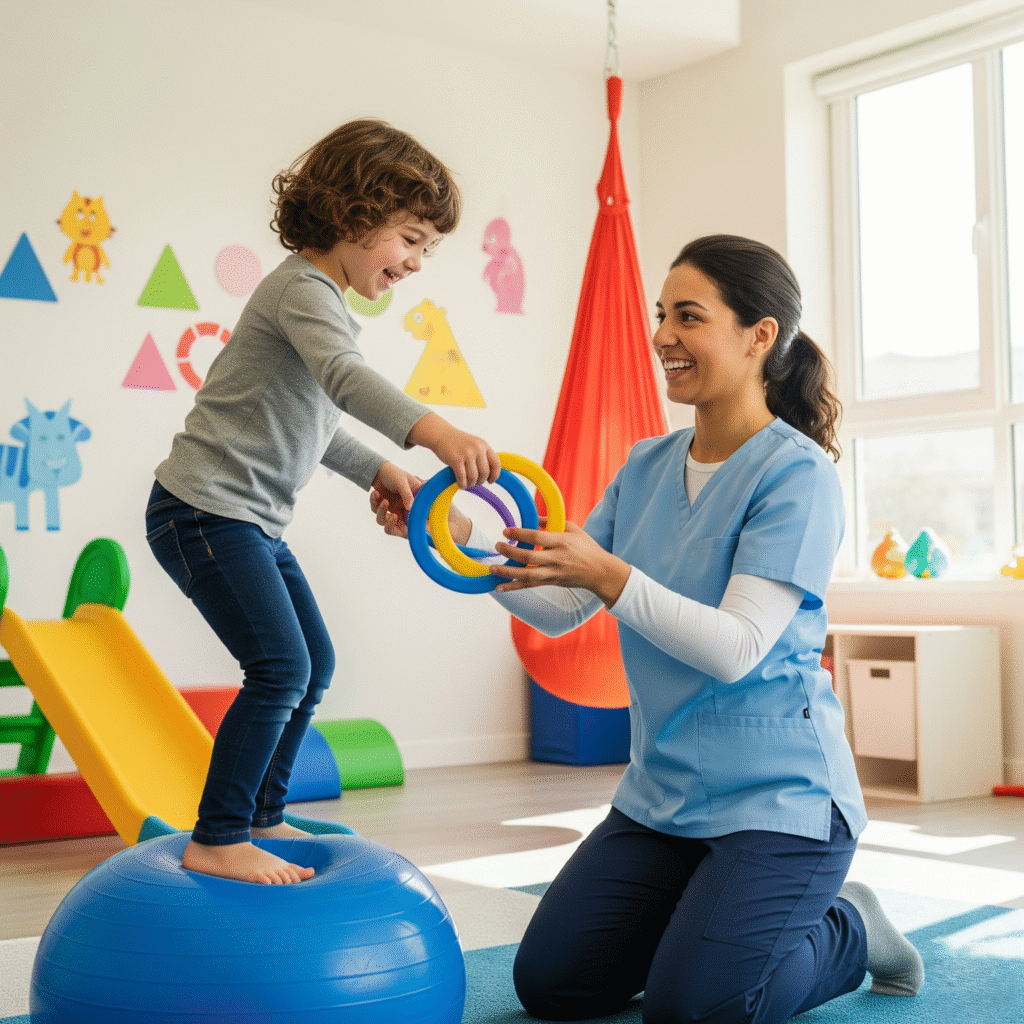 child doing playful therapy exercises