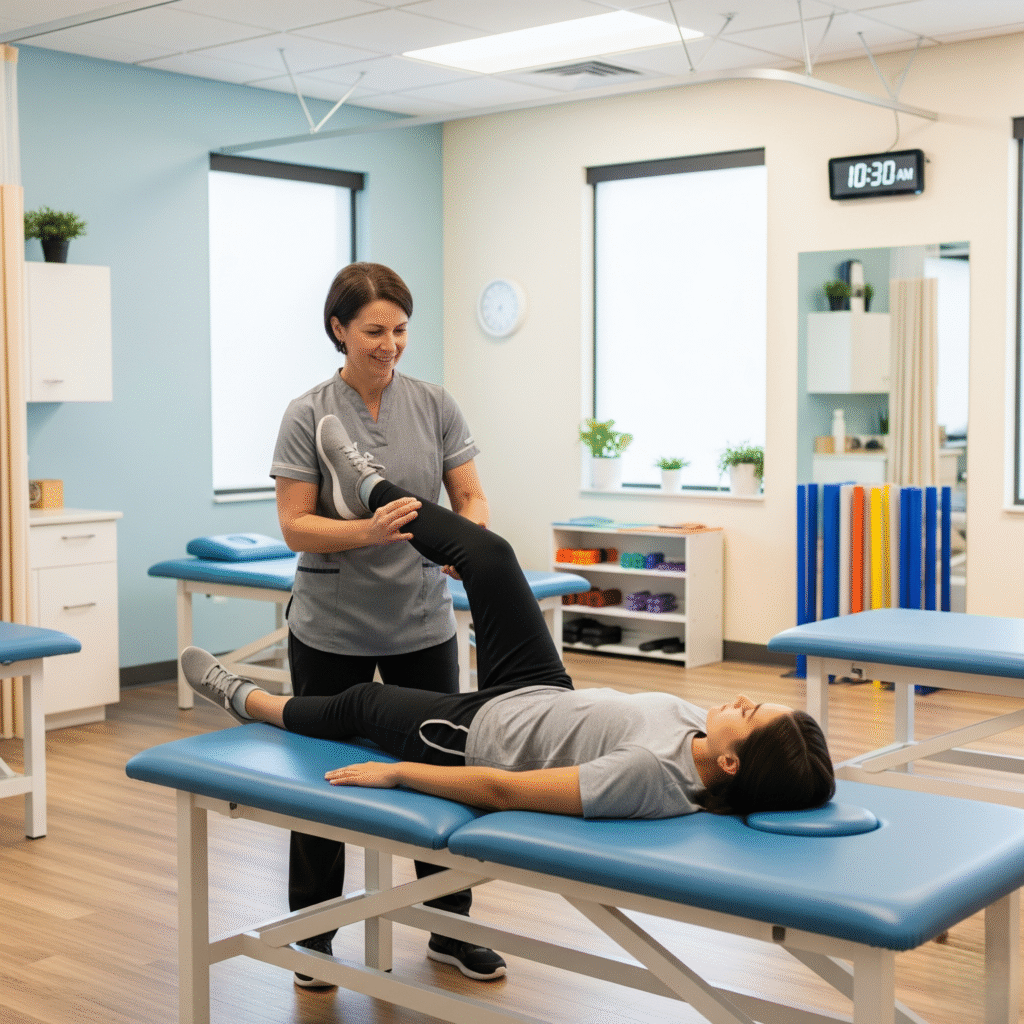 patient stretching their leg