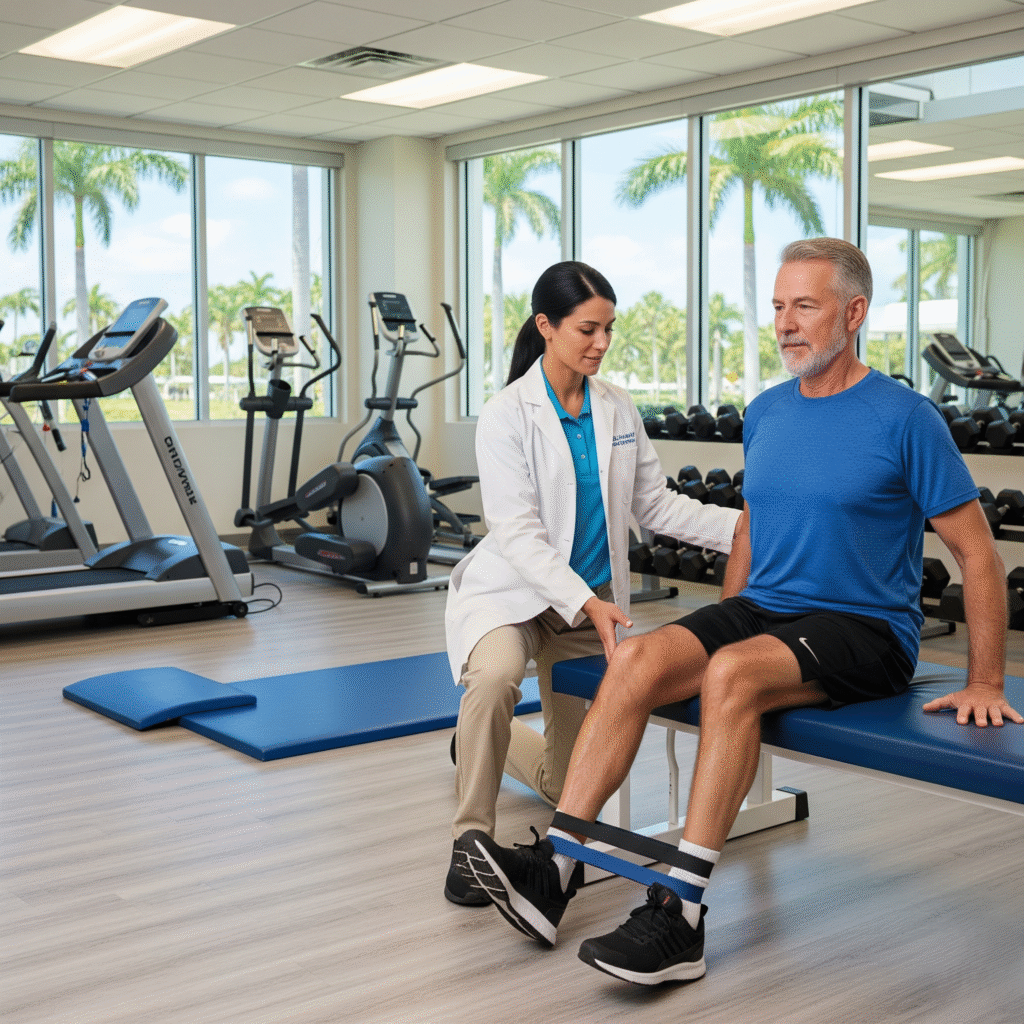 therapist assisting a patient with exercises