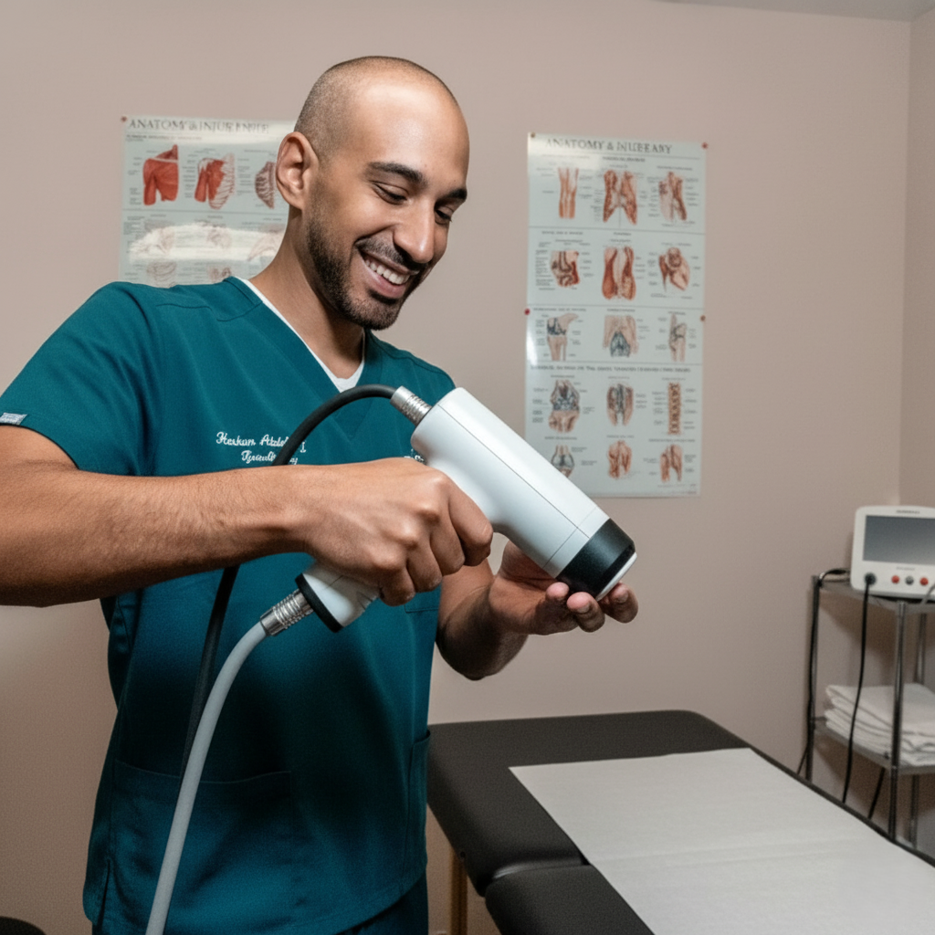 Therapist applying shockwave device