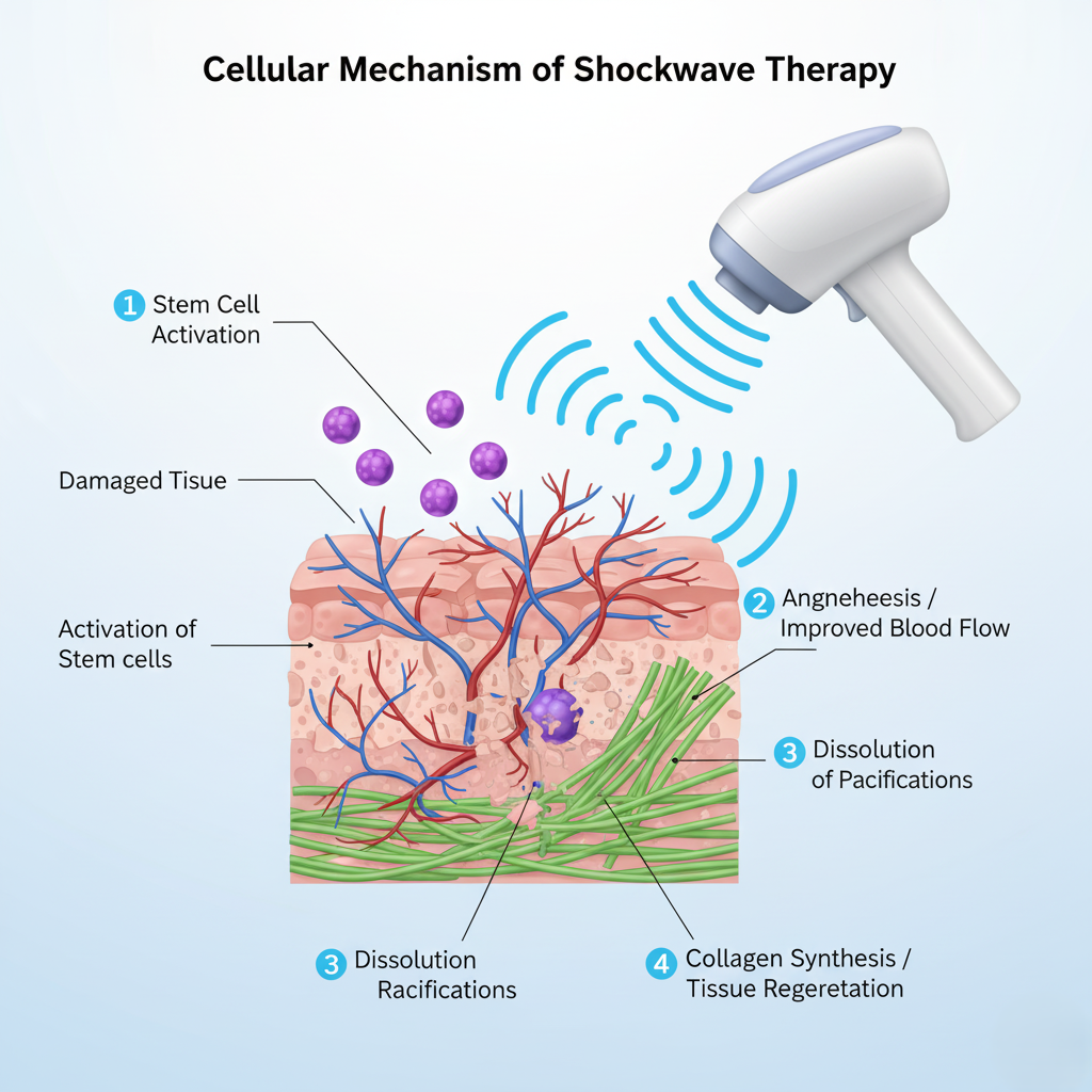 How does shockwave therapy actually work? illustration showing how shockwaves stimulate healing at the tissue level.