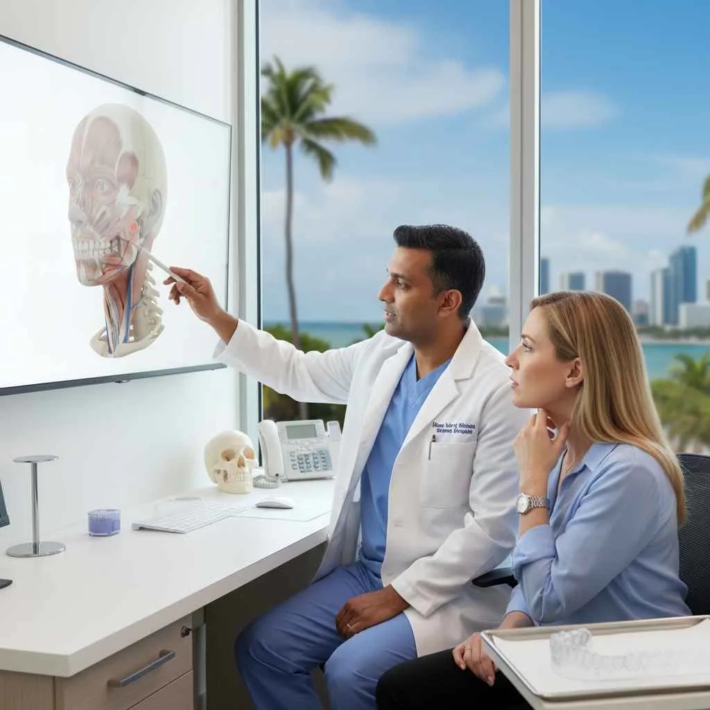 Can TMJ cause neck pain in Fort Lauderdale patients TMJ specialist consulting with a patient