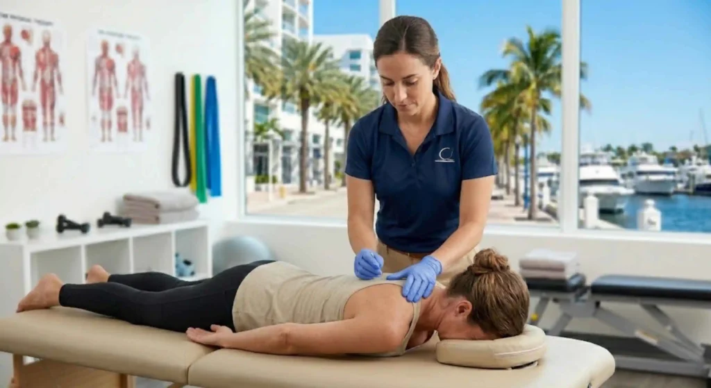 Dry Needling Physical Therapy in Fort Lauderdale patient experiencing muscle pain (neckshoulder)