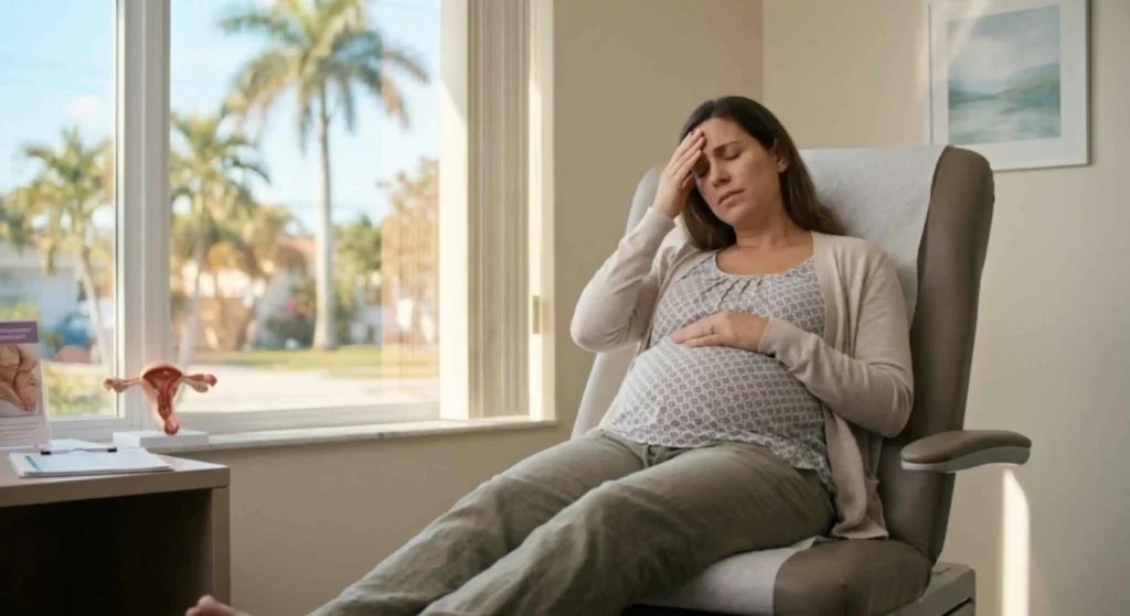 Headaches When Pregnant in Fort Lauderdale Expecting mother experiencing headache discomfort while resting