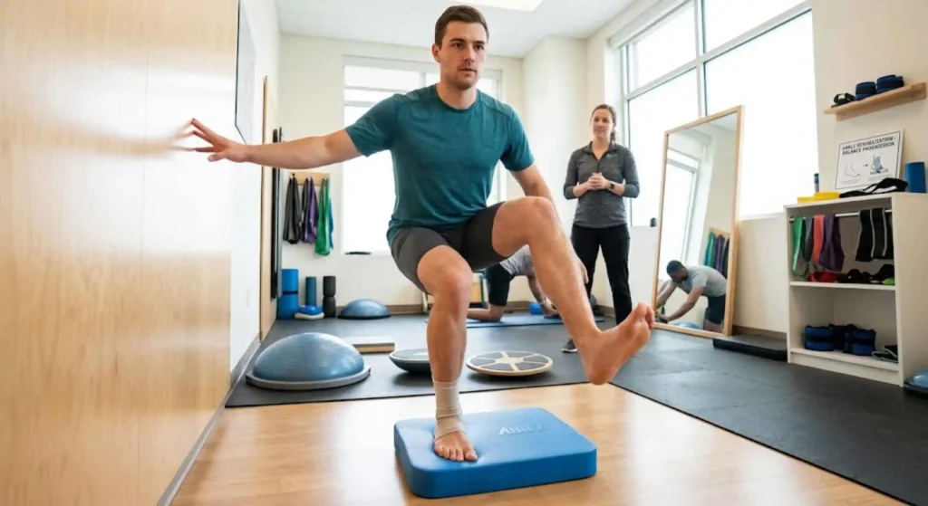 How to Strengthen the Foot and Ankle After Plantar Fasciitis Single leg balance exercise for ankle stability rehabilitation