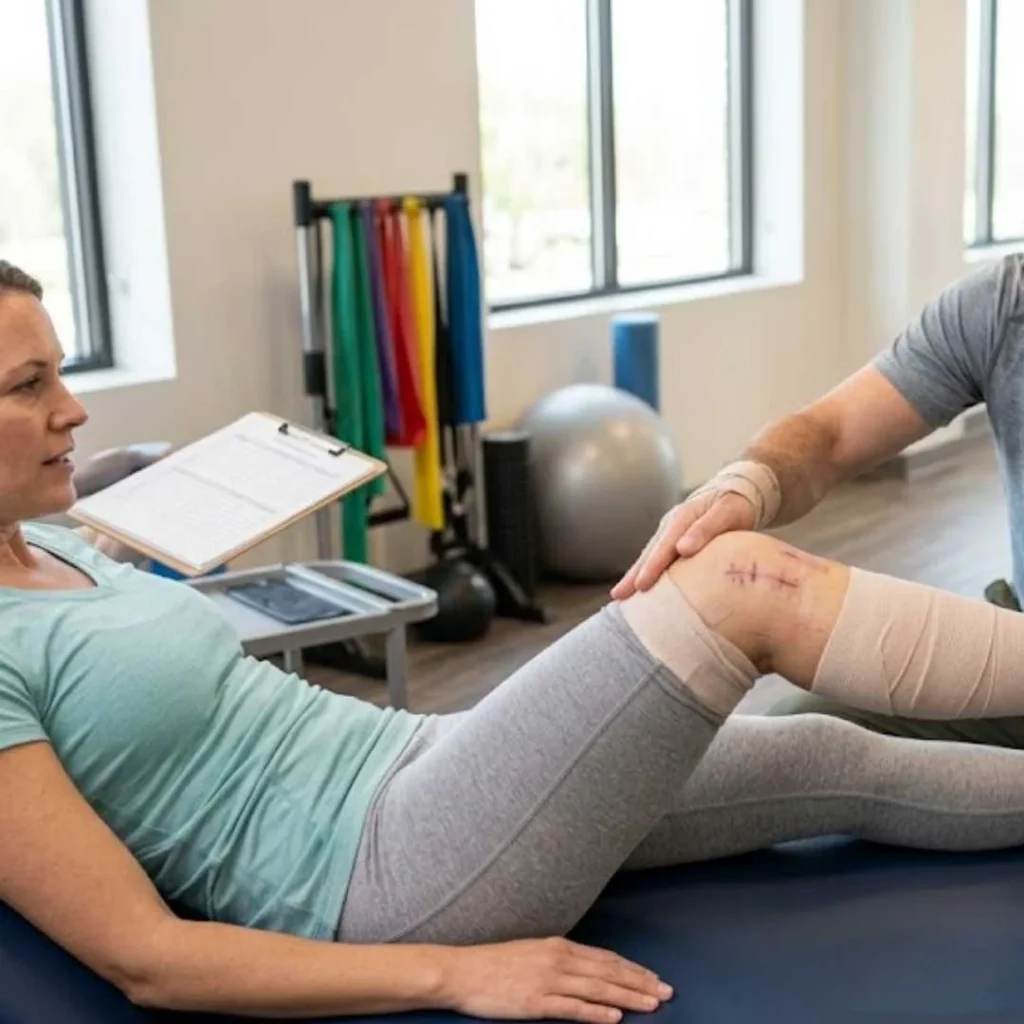 Post-Knee Surgery Physical Therapy: Timeline and Key Exercises One-on-one physical therapy after knee surgery.