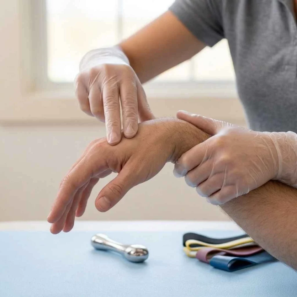 Physical Therapy Techniques to Improve Wrist Flexibility After Injury Physical therapist improving wrist flexibility after injury.