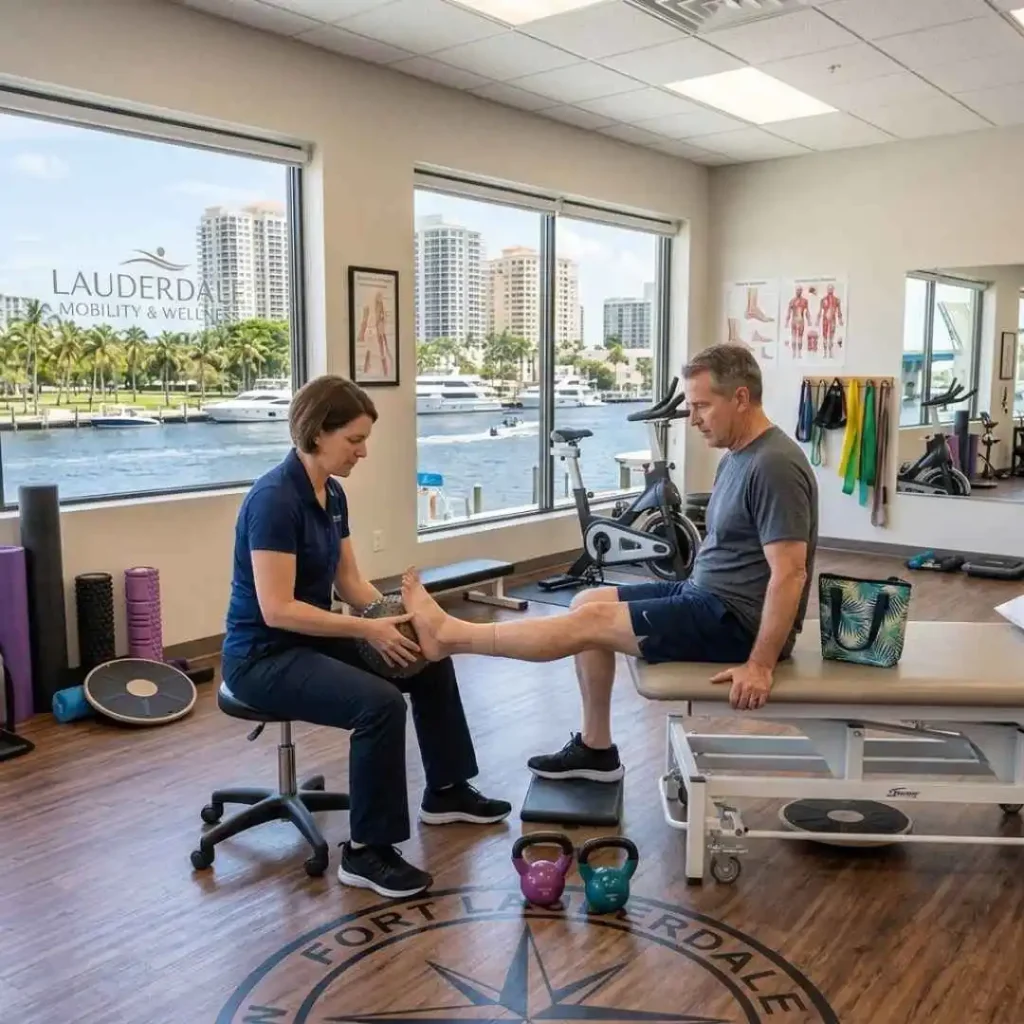 How Physical Therapy Supports Recovery After Ankle Fractures Physical therapist helping a Fort Lauderdale patient restore ankle mobility after a fracture
